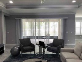 White vertical window blinds